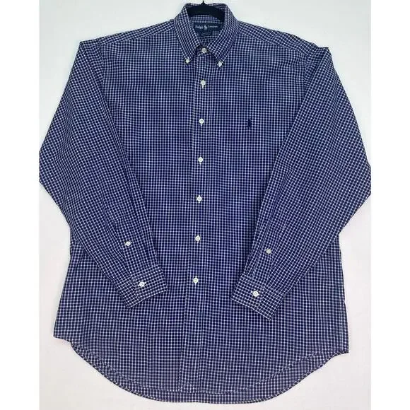 Polo Ralph Lauren Men’s Blue Gingham Check Button Down Shirt Size 16 34/35 - Picture 2 of 9